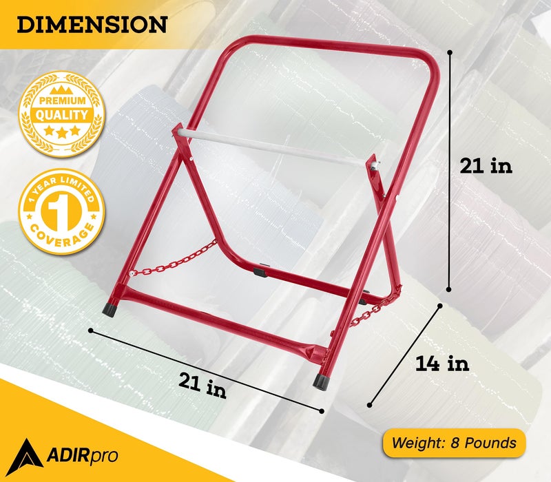 AdirPro Durable Single Axle Cable Caddy - Commercial Industrial Grade Steel Wire Dispenser - Compact Design Holds Cable Reels Up to 20" Diameter and 100 lb Capacity - Red - Image 2
